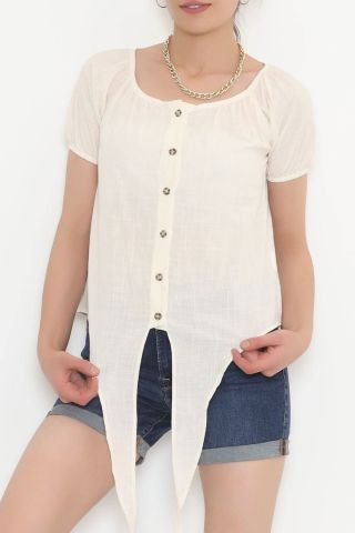 Bağcıklı Düğmeli Bluz Taş - 3042.1555.