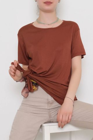 Yanı Yırtmaçlı Tişört Kahve - 10658.1095.