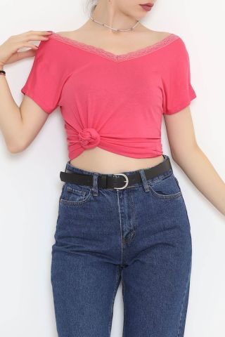 Yaka Dantelli Bluz Pembe - 11542.599.