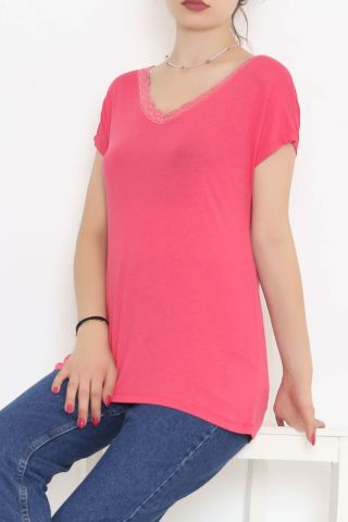 Yaka Dantelli Bluz Pembe - 11542.599.