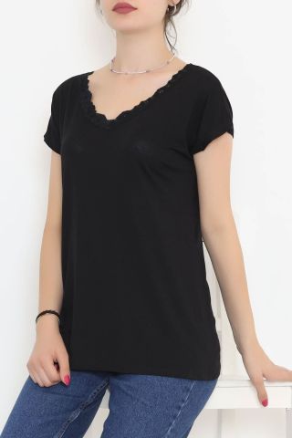 Yakası Dantelli Bluz Siyah - 11541.599.