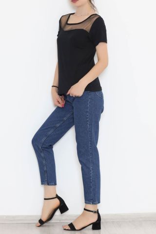 Önü Tüllü Bluz Siyah - 11543.599.