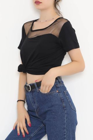 Önü Tüllü Bluz Siyah - 11543.599.