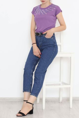 Yaka Pul Detaylı Bluz Mor - 11532.599.