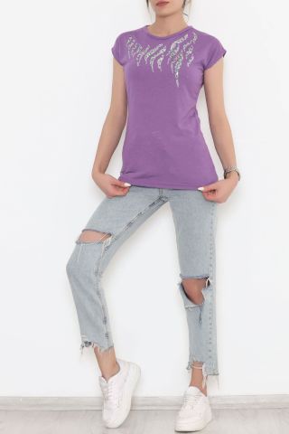 Önü Pul Detaylı Bluz Mor - 11536.599.