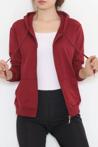 Kapşonlu Fermuarlı Sweat Bordo - 3001.275.