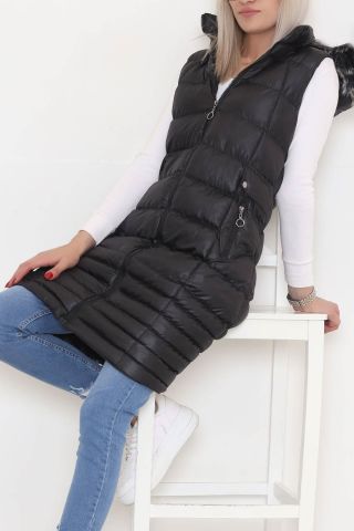 Yaka Kürklü Şişme Yelek Siyah - 8208.1316.