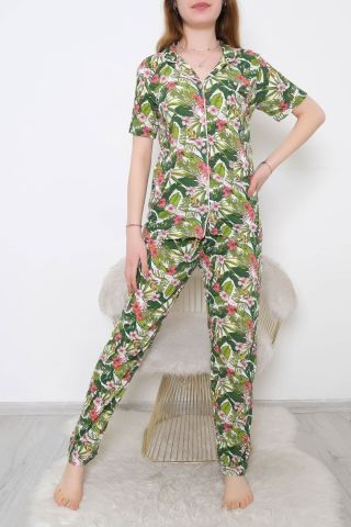 Düğmeli Pijama Takımı Desenliyeşil - 10873.1048.