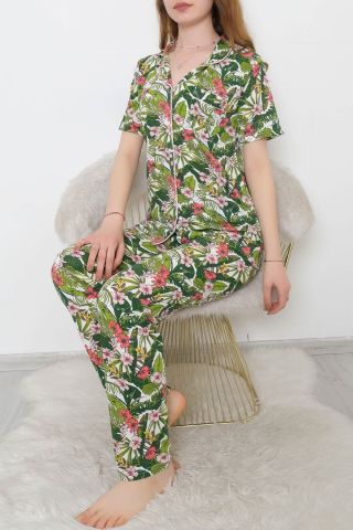 Düğmeli Pijama Takımı Desenliyeşil - 10873.1048.