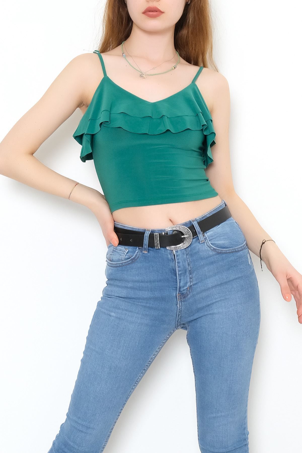 Yaka Fırfırlı Bluz Yeşil - 10694.631.