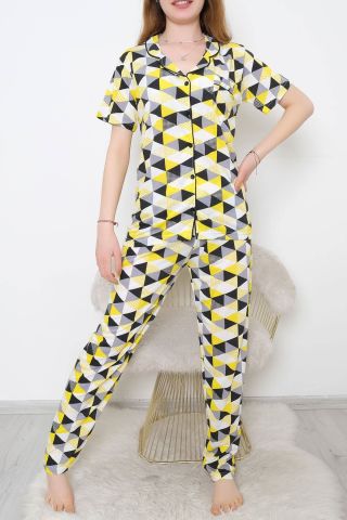 Düğmeli Pijama Takımı Sarıkareli - 10873.1048.