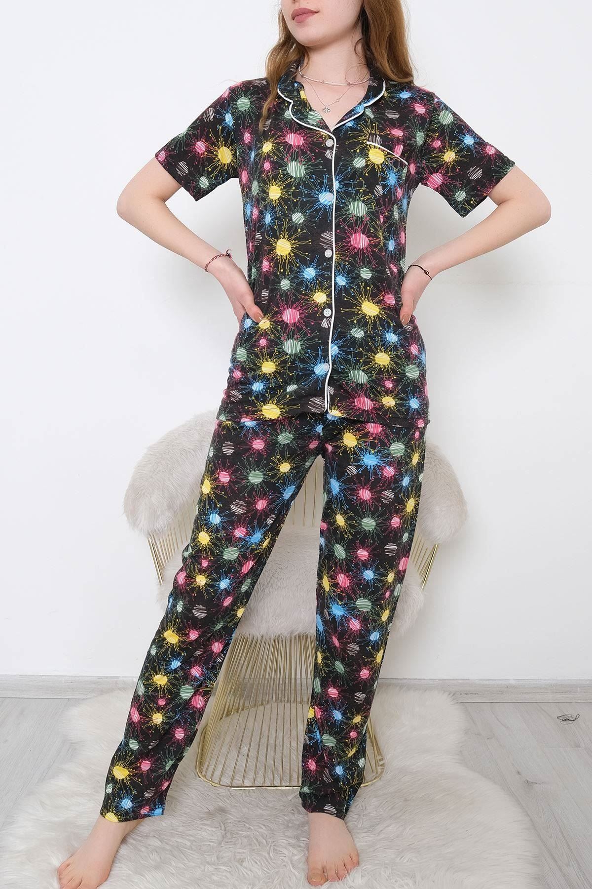 Düğmeli Pijama Takımı Siyahsarı - 10873.1048.