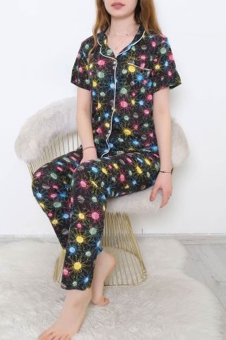Düğmeli Pijama Takımı Siyahsarı - 10873.1048.