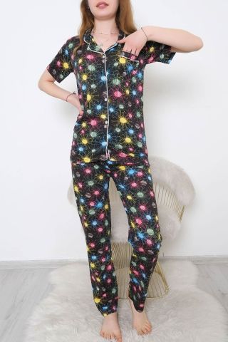 Düğmeli Pijama Takımı Siyahsarı - 10873.1048.