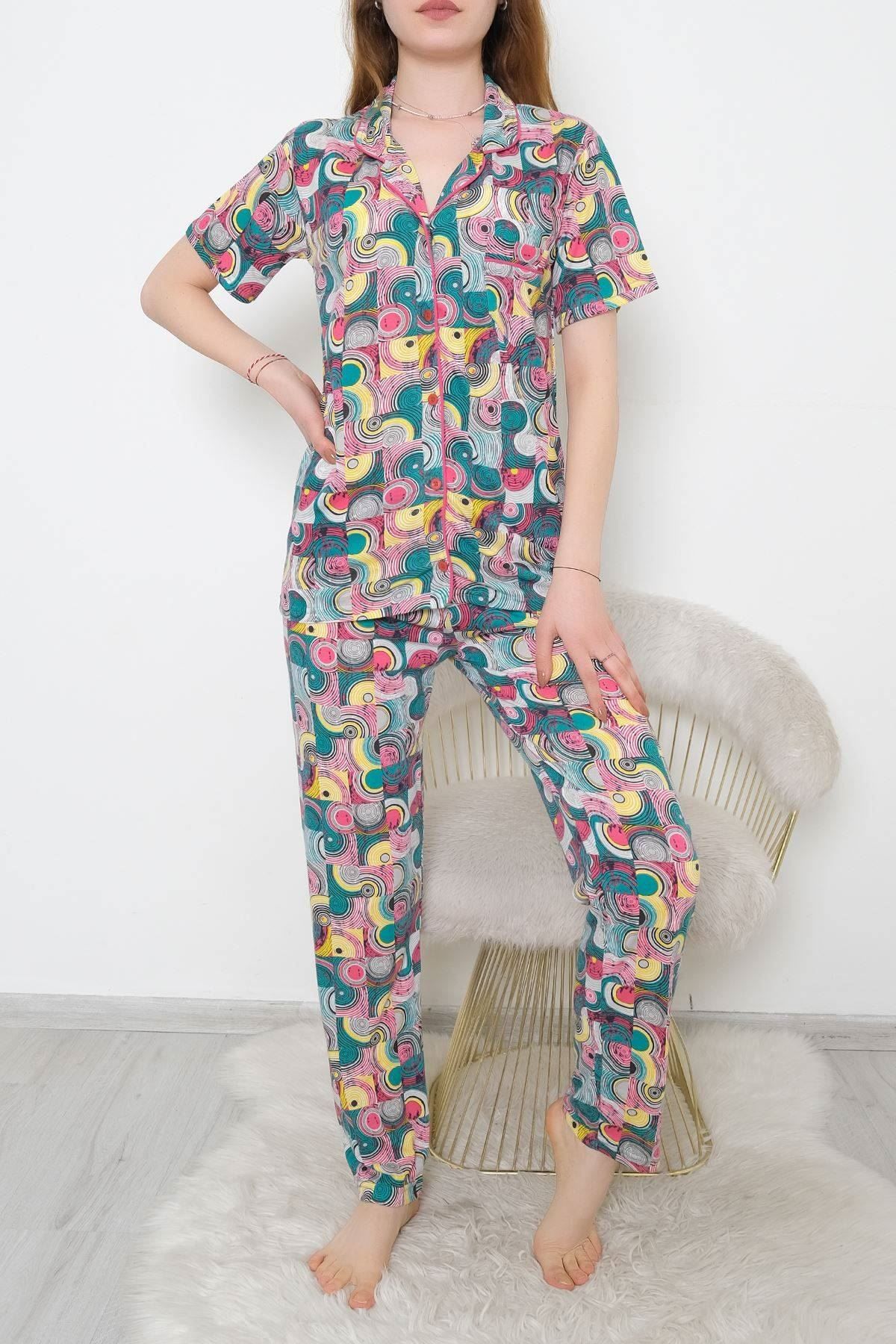 Düğmeli Pijama Takımı Rengarenk - 10873.1048.
