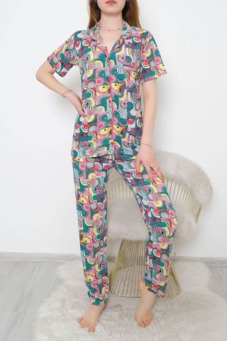 Düğmeli Pijama Takımı Rengarenk - 10873.1048.