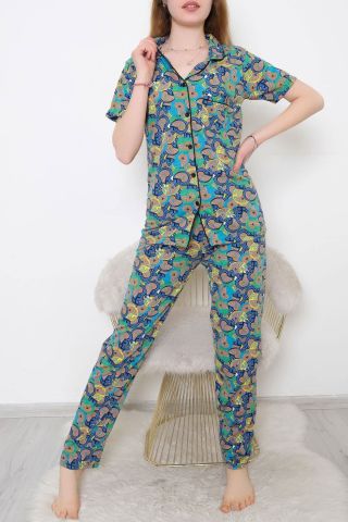 Düğmeli Pijama Takımı Yeşildesenli - 10873.1048.