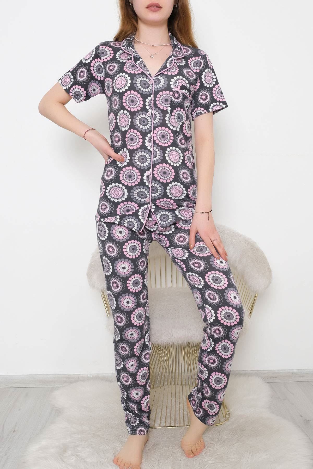 Düğmeli Pijama Takımı Fümepembe - 10873.1048.
