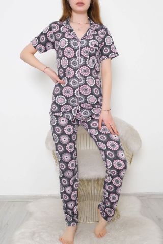 Düğmeli Pijama Takımı Fümepembe - 10873.1048.