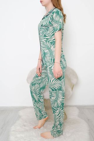 Düğmeli Pijama Takımı Yeşilbej - 10873.1048.