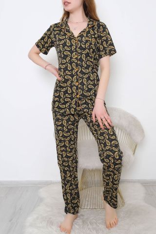 Düğmeli Pijama Takımı Sarıdesenli - 10873.1048.