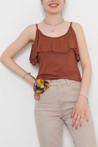 Volanlı Bluz Kahve - 10676.1095.