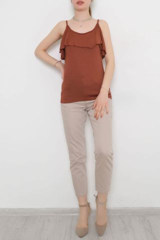 Volanlı Bluz Kahve - 10676.1095.