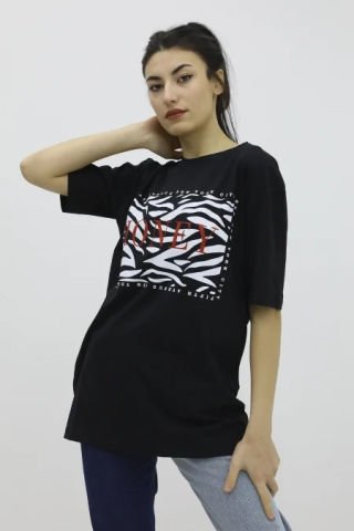 Honey Baskılı Desenli Tshirt Siyah - P-019884