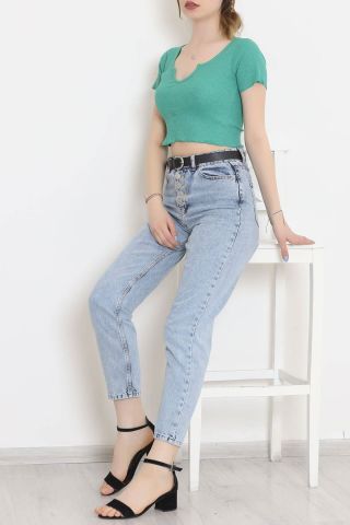 Göğüs Dekolteli Bluz Yeşil - 10983.1567.