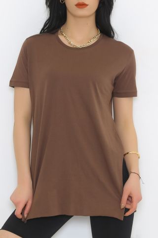 Yırtmaçlı Penye Tunik Tişört Kahve - 1063.275.