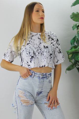 Bisiklet Yaka Baskılı Tişört Beyaz - 121.905