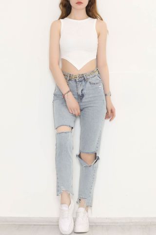 Üçgen Askılı Bluz Krem - 11101.1567.
