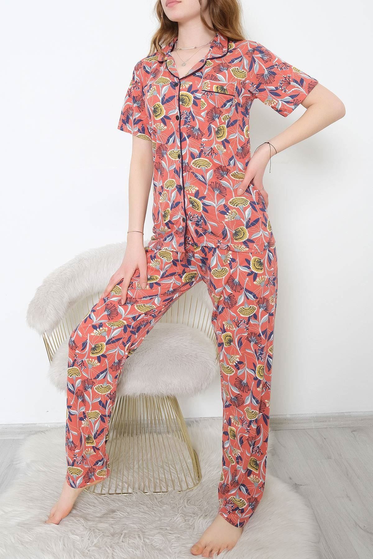 Düğmeli Pijama Takımı Kiremitdesenli - 10873.1048.