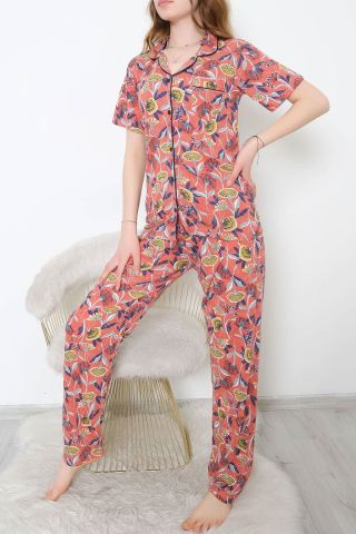 Düğmeli Pijama Takımı Kiremitdesenli - 10873.1048.