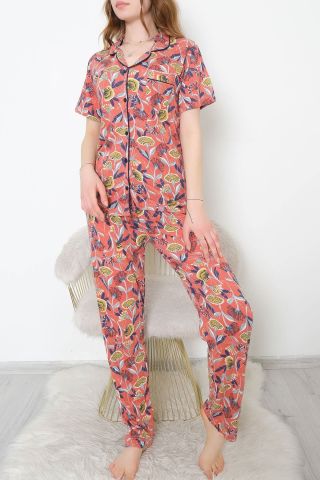 Düğmeli Pijama Takımı Kiremitdesenli - 10873.1048.