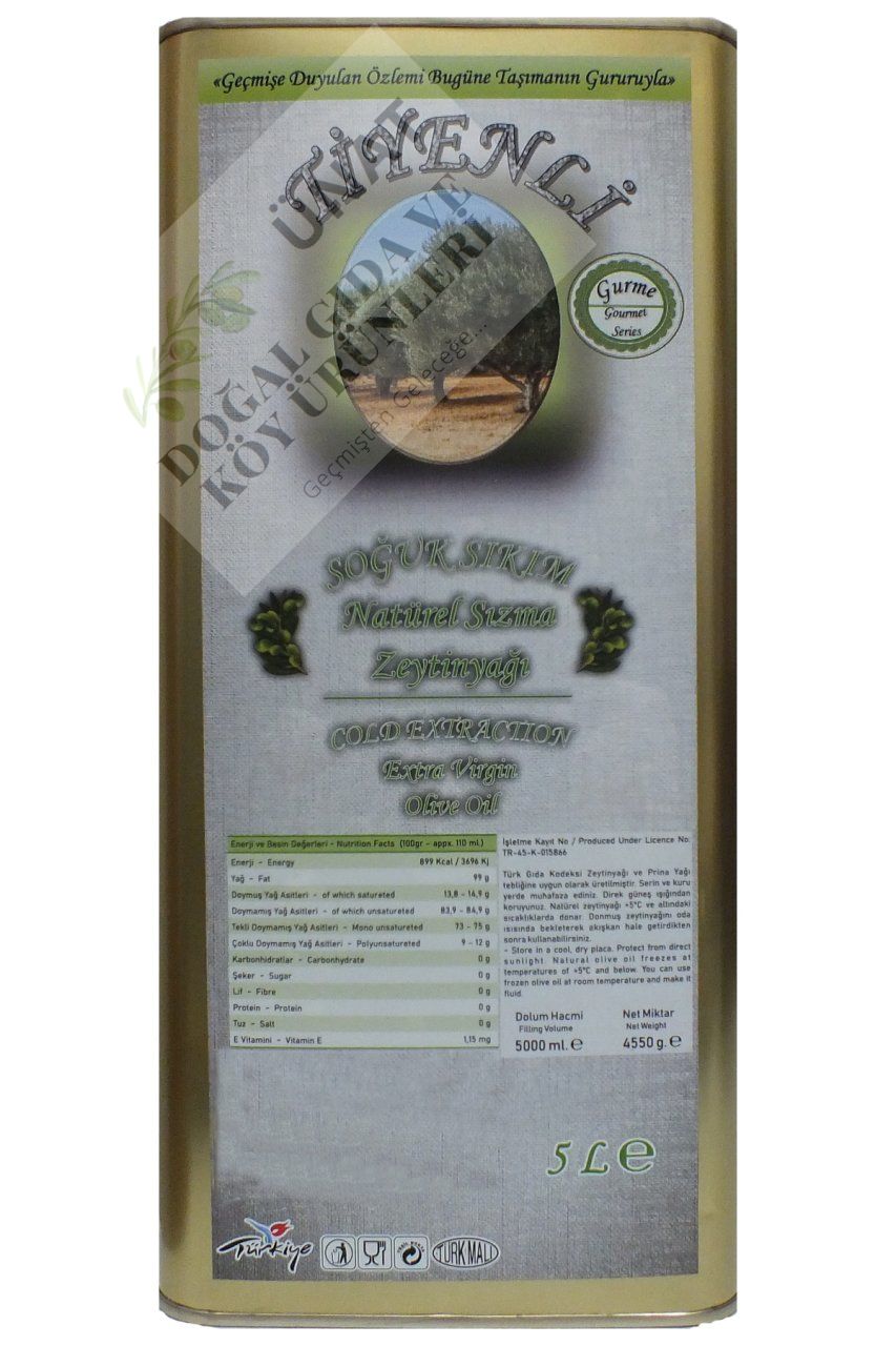 (Yeni Sezon - Erken Hasat 2024/25) Tiyenli Gurme Zeytinyağı 5 lt. - Soğuk Sıkım 0.3 Asit Naturel Sızma