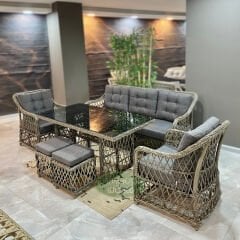 Mira Gri Rattan Üçlü Oturma Grubu