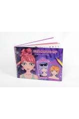 Fun Wood Özel Baskılı Tasarım Defteri Kalıplı, Çıkartmalı, Boyama Defteri (Saç Ve Makyaj Temalı)