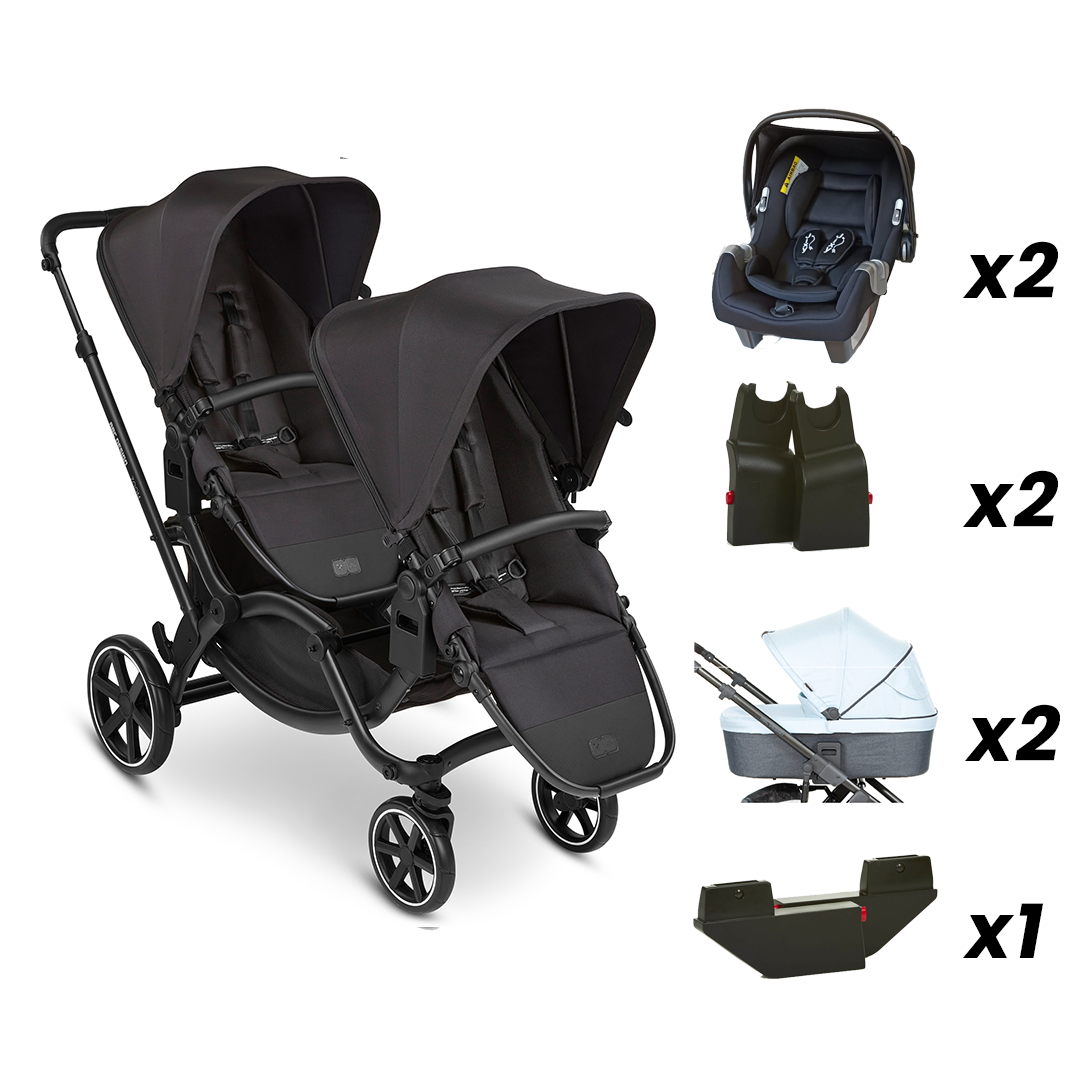 Zoom Ink - İkiz Bebek Arabası Full Set (ABC Design Ice Portbebe + Jixy Siyah Ana Kucağı)