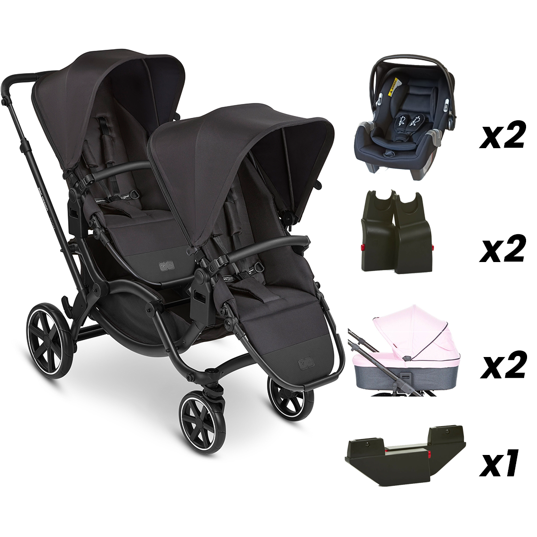Zoom Ink - İkiz Bebek Arabası Full Set (ABC Design Rose Portbebe + Jixy Siyah Ana Kucağı)