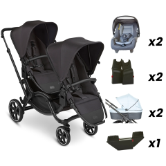 Zoom Ink - İkiz Bebek Arabası Full Set (ABC Design Ice Portbebe + Jixy Antrasit Ana Kucağı)