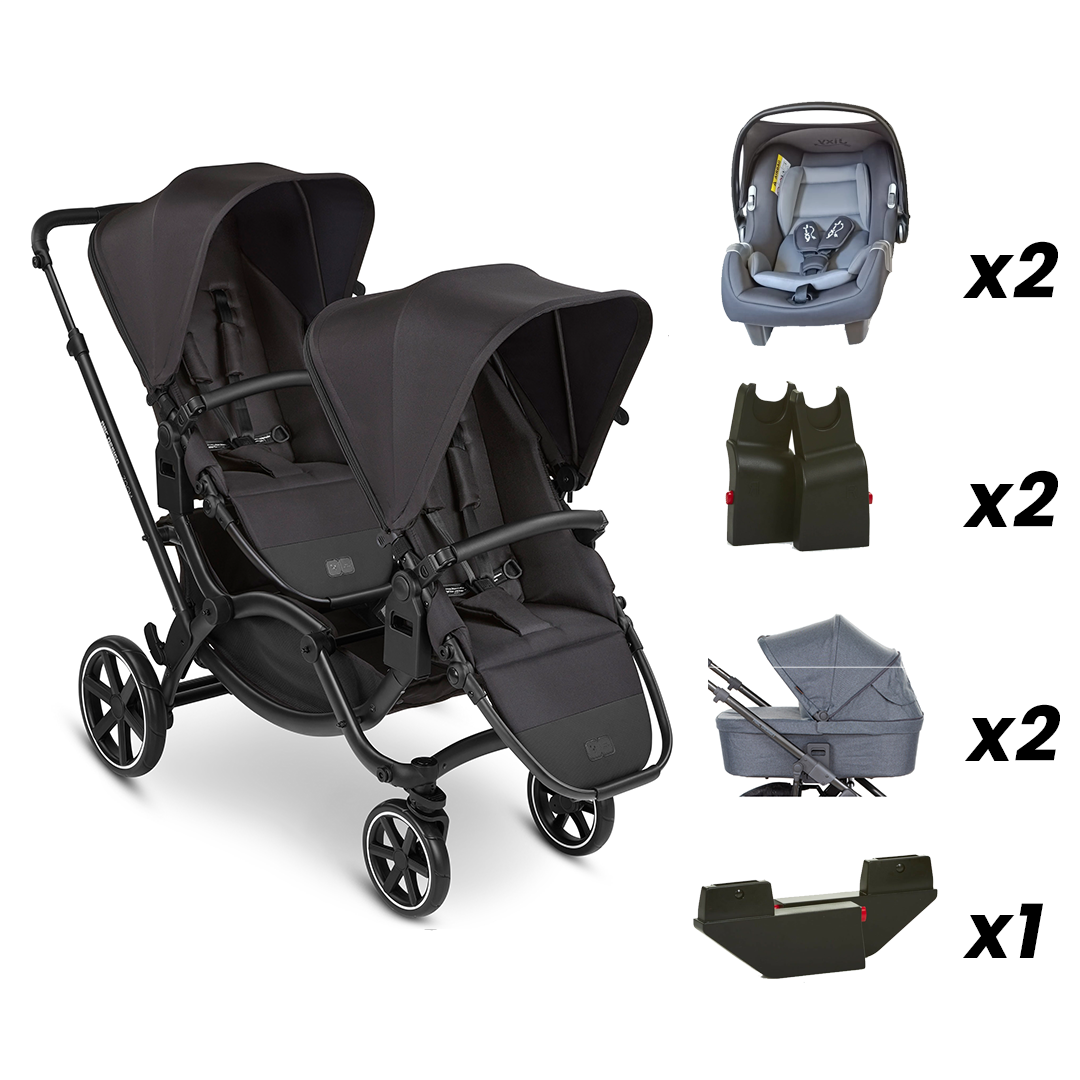 Zoom Ink - İkiz Bebek Arabası Full Set (ABC Design Mountain Portbebe + Jixy Antrasit Ana Kucağı)