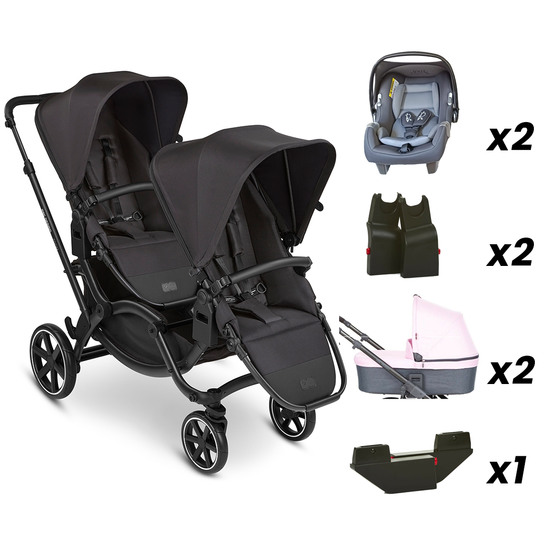 Zoom Ink - İkiz Bebek Arabası Full Set (ABC Design Rose Portbebe + Jixy Antrasit Ana Kucağı)