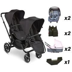 Zoom Ink - İkiz Bebek Arabası Full Set (ABC Design Rose Portbebe + Jixy Antrasit Ana Kucağı)