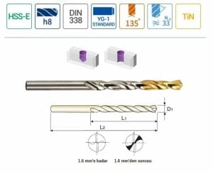 YG-1 Gold-P HSS-Co/Tin Metal Paslanmaz Matkap Ucu 13.00 mm