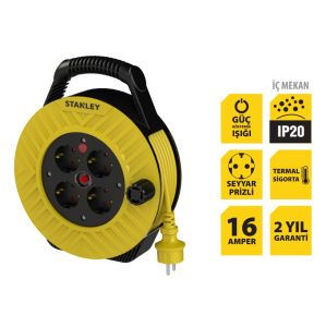 Stanley ST- H Ev Tipi IP20 4 Soketli 15 Metre Makaralı Kablo