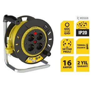 Stanley ST-SE Optimal IP20 4 Soketli 25 Mt, 3x1.5mm Makaralı Kablo