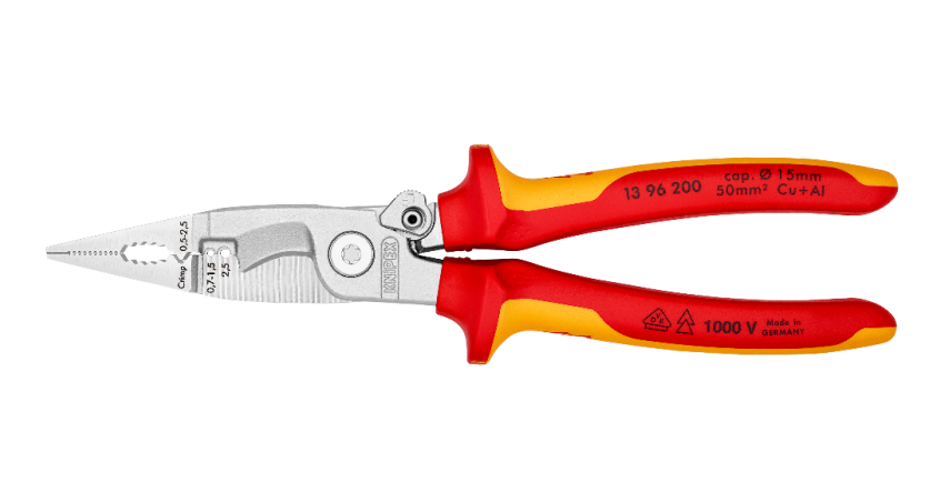 KNIPEX VDE 1000 Volt Çok Fonksiyonlı Elektrikçi Pensesi Yaylı 200 mm (1396200)