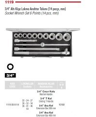 İZELTAŞ 3/4” Altı Köşe Lokma Anahtar Takımı 14 Parça (1119 00 6114)