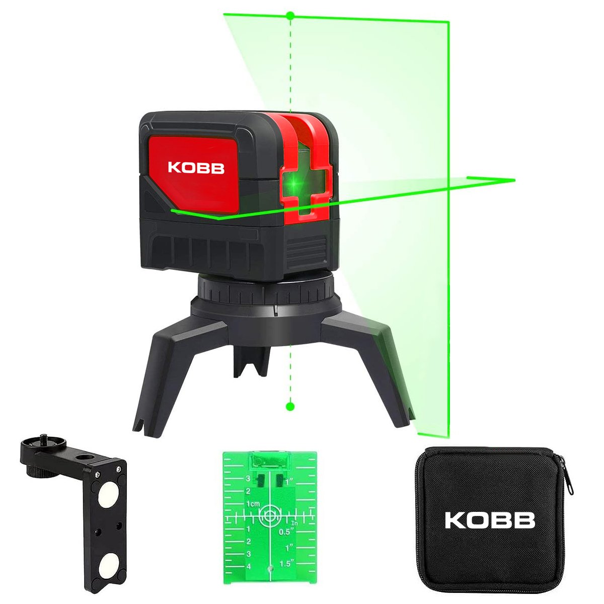 KOBB KBL92G Yatay ve Dikey Otomatik Hizalamalı Yeşil Çapraz Çizgi Lazer, 2 Noktalı Şakül Lazer Distomat + Mini Tripod